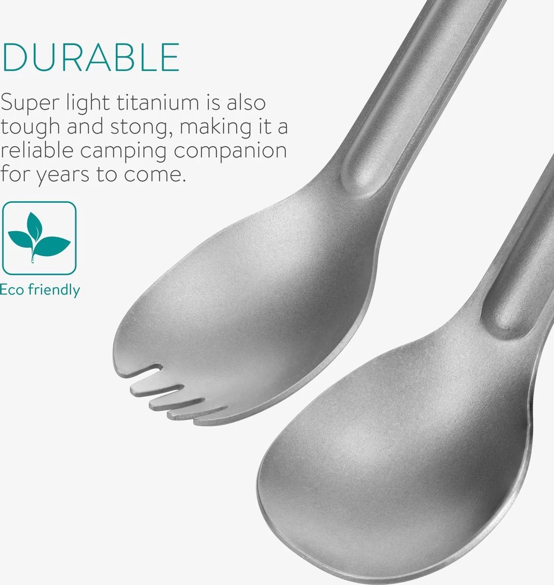 Navaris Spork En Lepel Met Extra Lange Handgreep - Campingbestek Van Titanium - Bestek Voor Onderweg - Lichtgewicht - Inclusief Bewaarzakje - Afbeelding 3