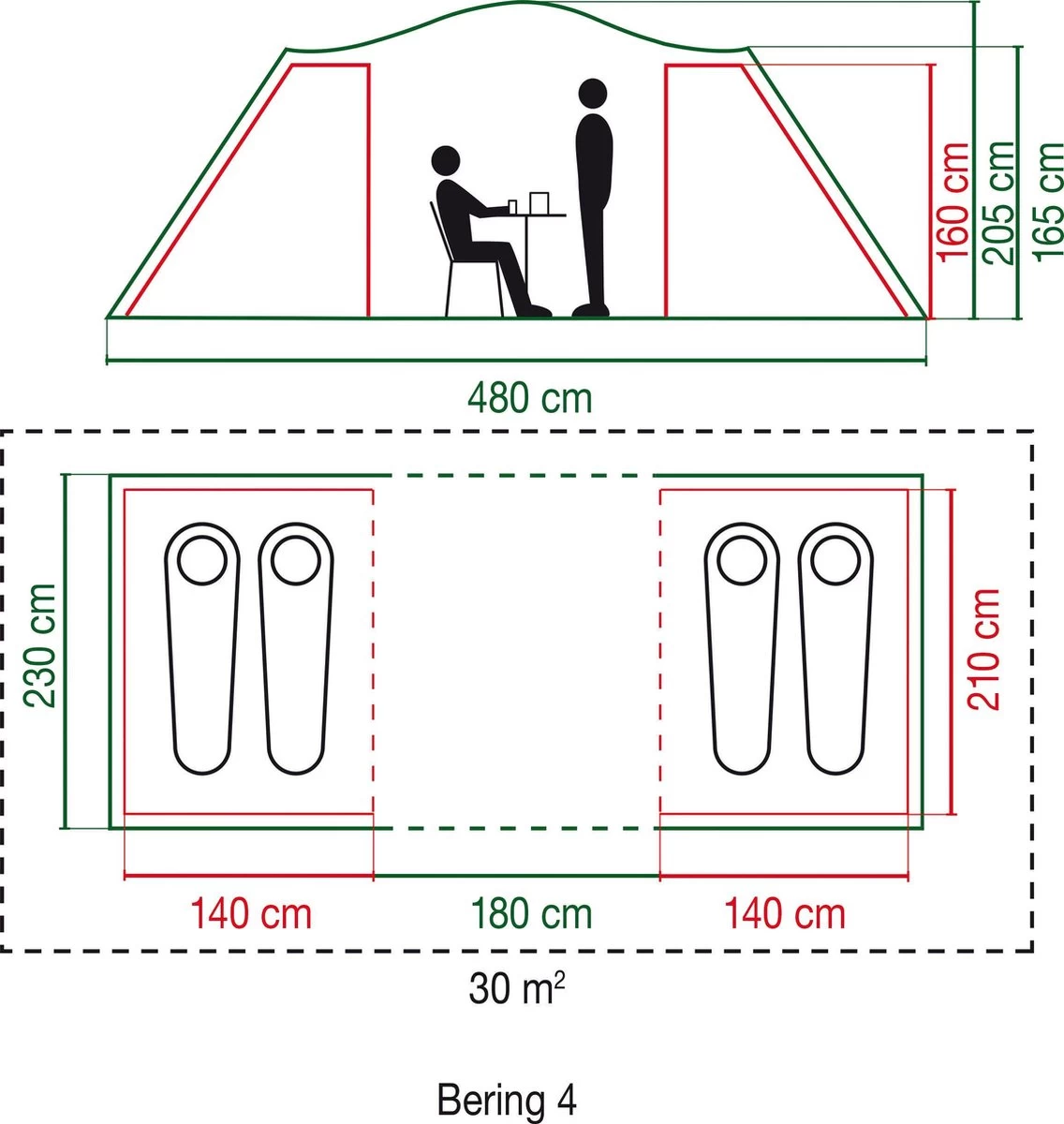 Coleman Bering 4 Vis-a-Vis Tent - Familietent - 4-Persoons - Groen - Afbeelding 6