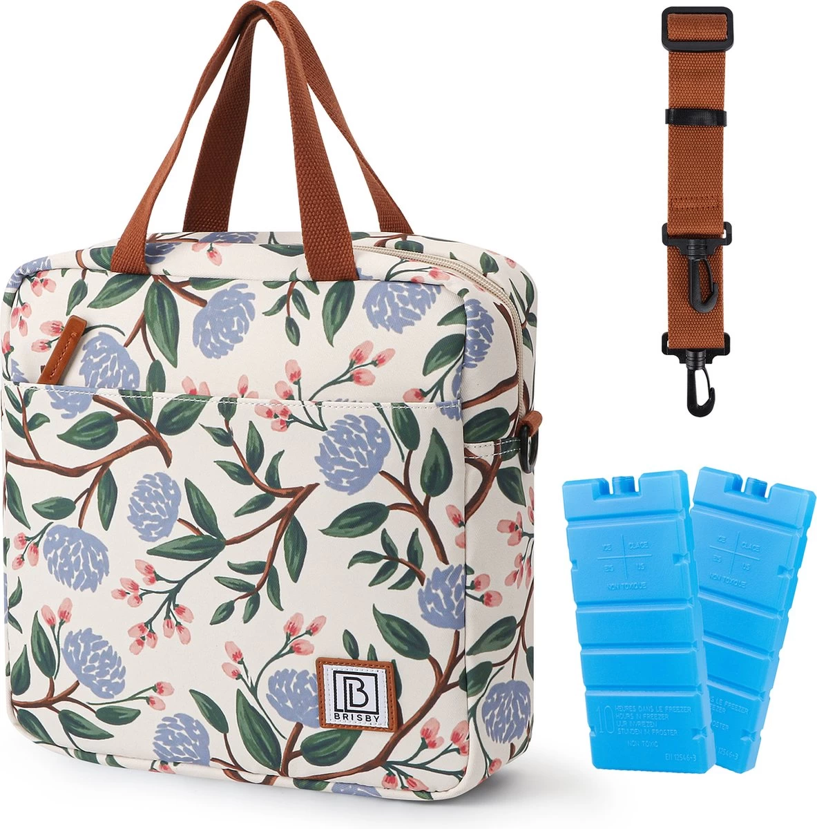 Brisby 4 Laags Geïsoleerde Koeltas - Lunchtas 7 Liter - Bloemetjes Wit