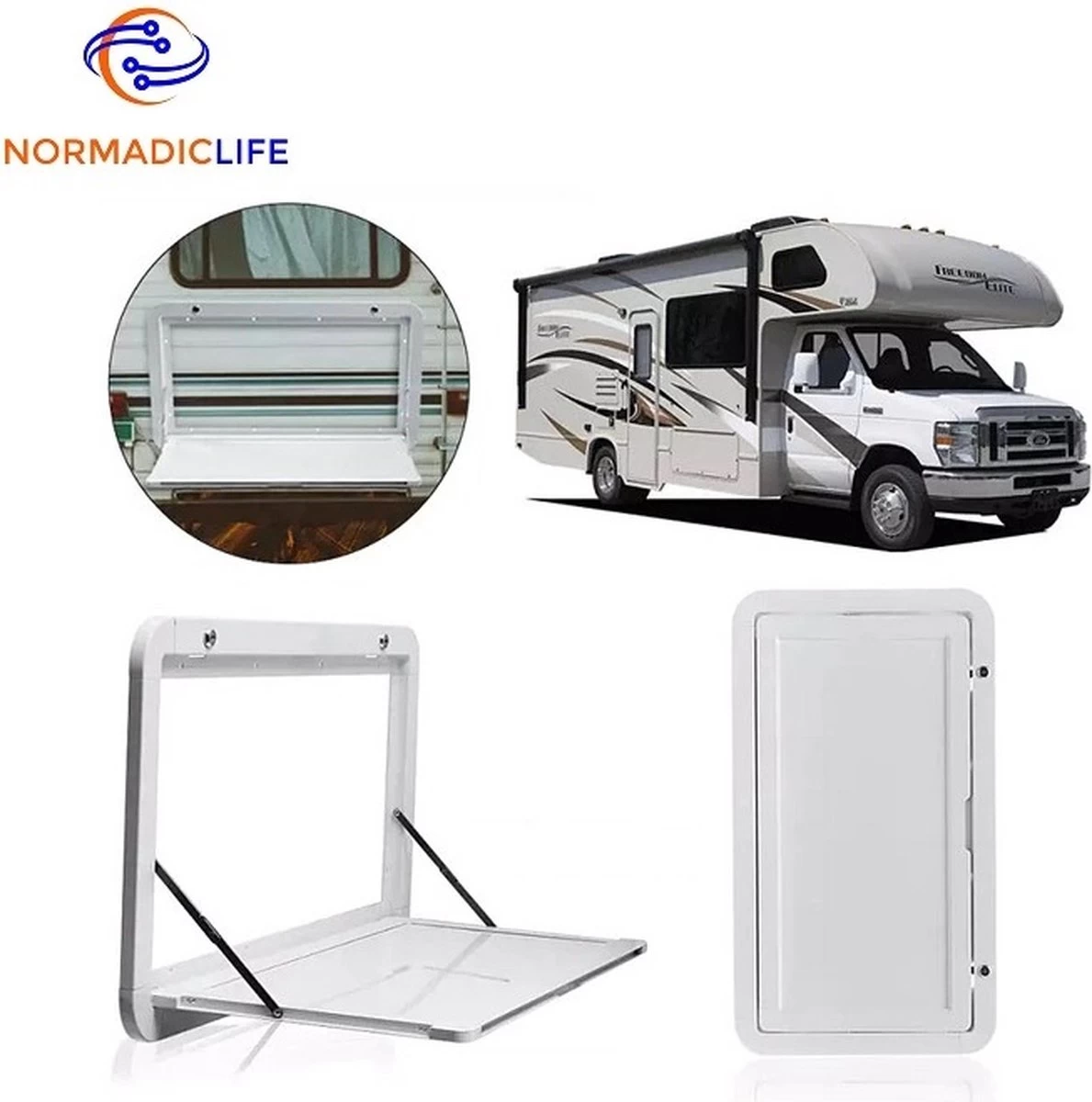 Merkloos NormadicLife® - Outdoor – Opklapbare Tafel - Eettafel – Tafel Voor Buitenkeuken - Caravan – Camper – Picknicktafel - Ingebouwd Ledlicht – Wit - Afbeelding 2