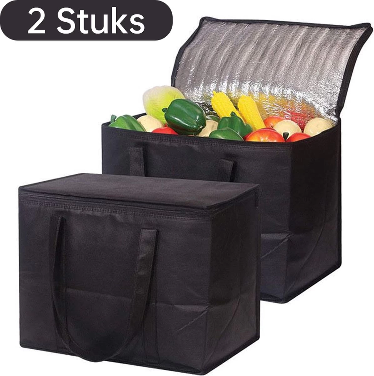 Merkloos 2 Stuks Geïsoleerde Koeltas Met Bodemplaat - Zwart