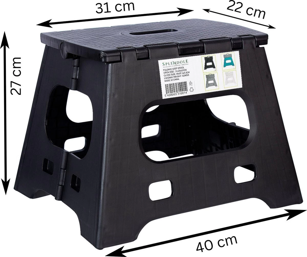 Splendole Opstapje Inklapbaar Caravanopstapje - Opvouwbaar - 120 Kg - 27 Cm Krukje Zwart - Afbeelding 2