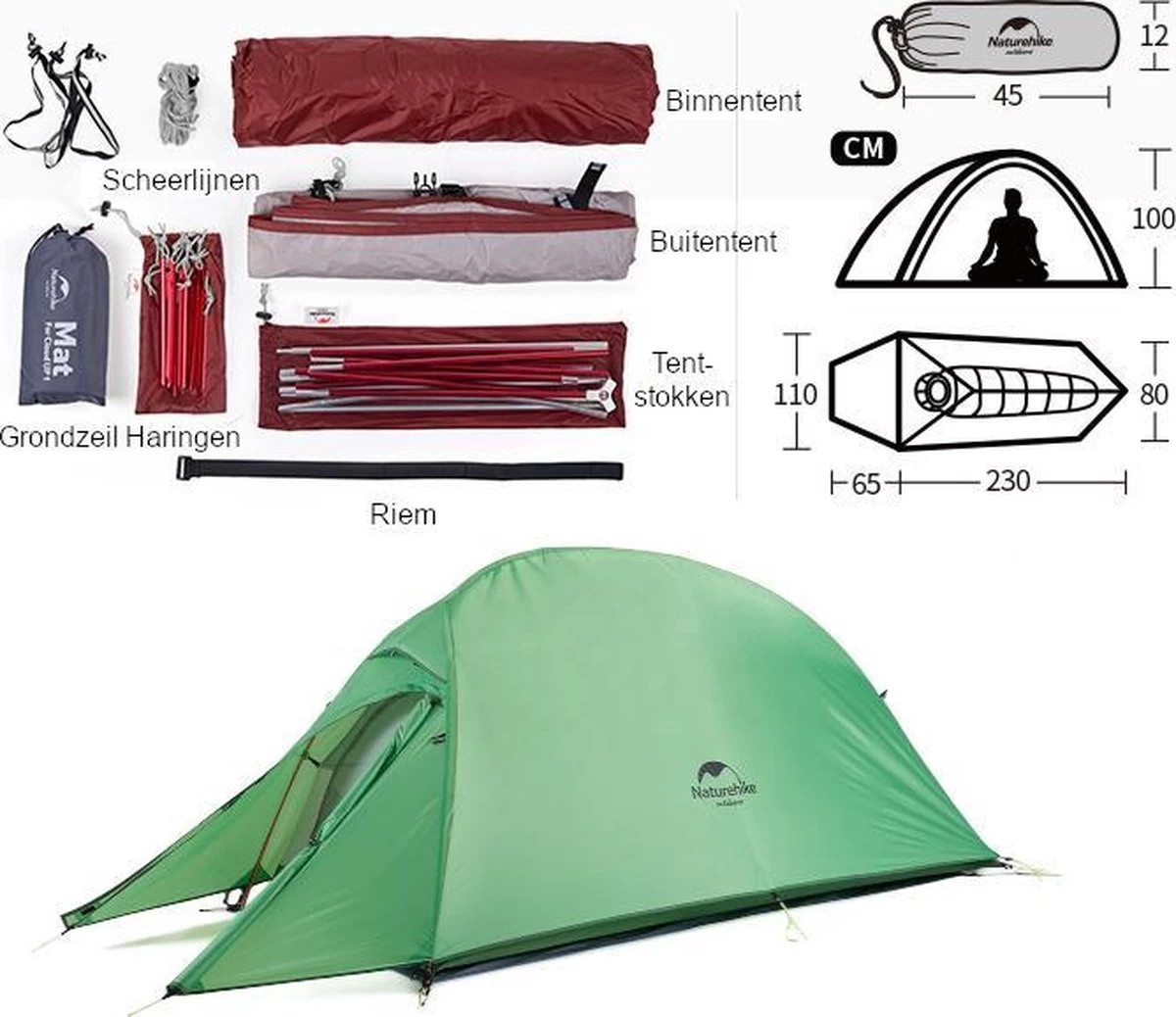 Cloud Up 1 Upgraded - Naturehike® - 1 Persoons Tent - Lichtgewicht Tent - Incl. Grondzeil - 210T 3000mm - Outdoor - Waterdicht - Hiking & Wandelen - Afbeelding 7