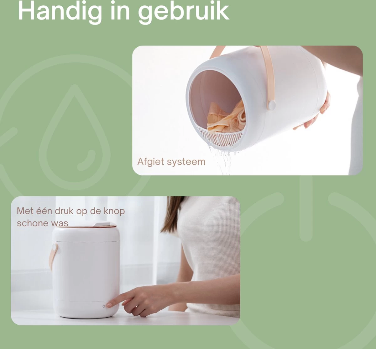 Tauraro Mini Wasmachine Groen - Mini Wasmachine - Kleine Wasmachine - Wasmachine Klein - Handwasmachine - Draagbare Wasmachine - Kampeer Wasmachine - Mini Wasmachine Camping - 17.5 X 17.5 X 23.5 Cm - Afbeelding 5