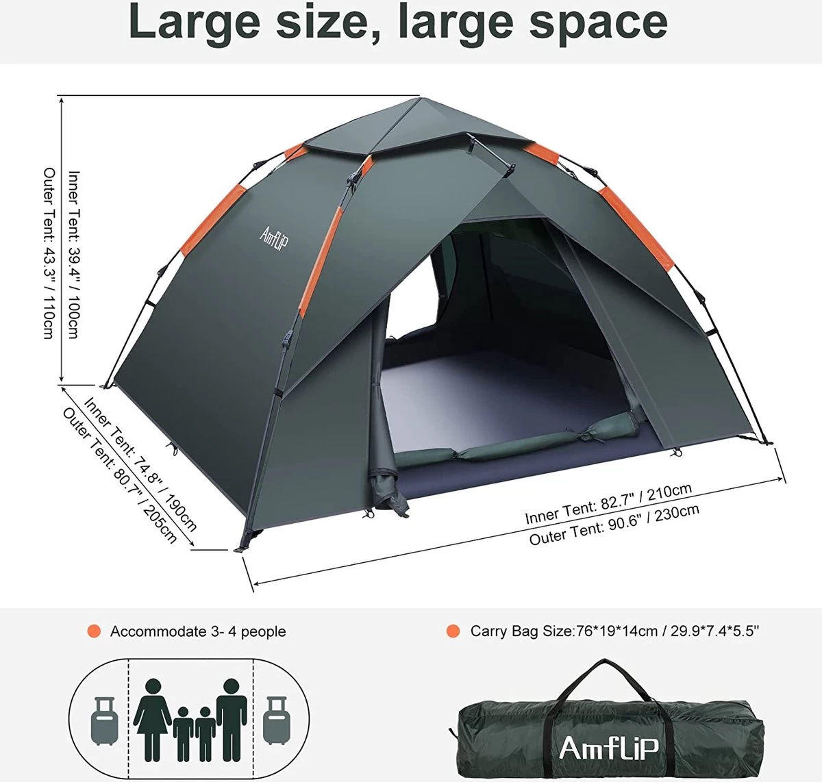 Merkloos Kamping Tent / Absolutely Waterproof, Lightweight Camping Tent With - Tent Ideal For Camping In The Garden, Dome Tent, - Afbeelding 3