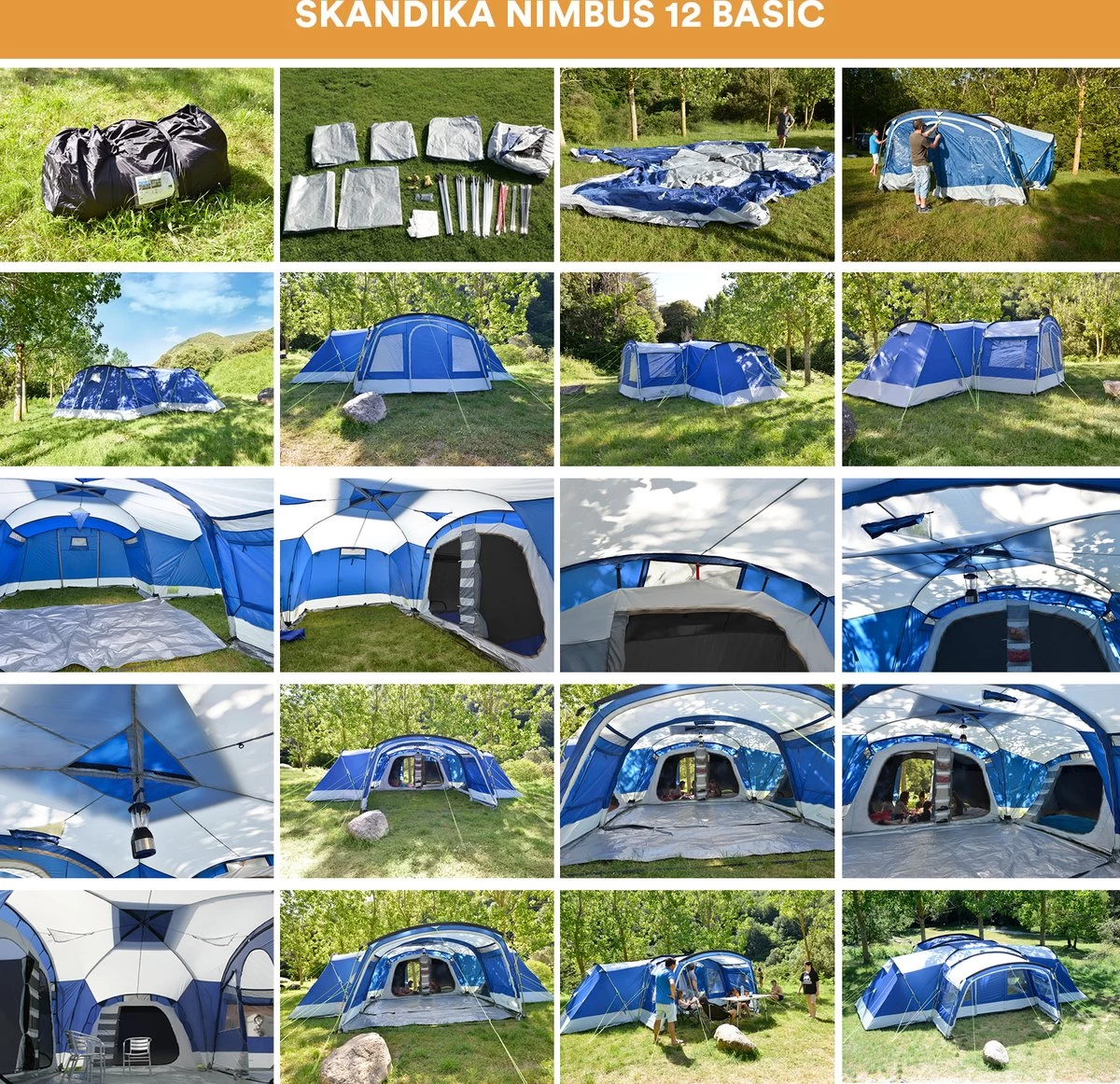 Skandika Nimbus Sleeper 12 Tent – Koepeltenten – 12 Persoons Familietent - Campingtent – Muggengaas – Sleeper Technology (3 Extra Donkere Slaapcabines) – 760 X 630 X 215 Cm (LxBxH) – 5000 Mm Waterkolom – Camping, Tuin – Kamperen – Blauw/wit - Afbeelding 6