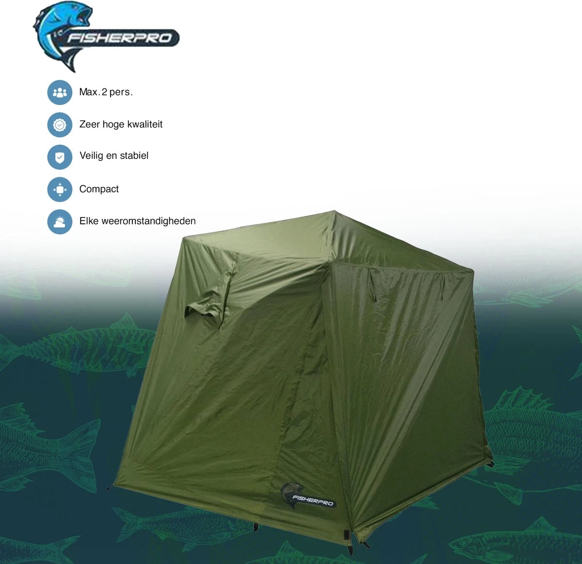 FisherPro Karpertent Met Stormcover – Vistent – Tent - Bescherming Tegen Zon En Wind – 100% Waterdichte Stormhoes – Met Handige Meeneemtas – Ook Geschikt Als Strandtent Of Festivaltent – Extra Veiligheid En Warmte Door Stormcover - Afbeelding 14