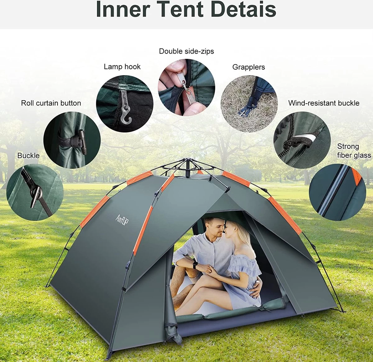 Merkloos Kamping Tent / Absolutely Waterproof, Lightweight Camping Tent With - Tent Ideal For Camping In The Garden, Dome Tent, - Afbeelding 5