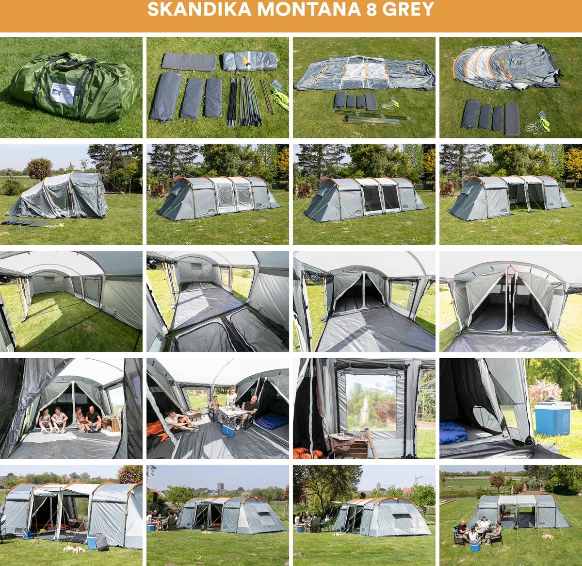 Skandika Montana 8 Tent – Tunneltenten – 8 Persoons Tent – Campingtent – 200 Cm Stahoogte – 2-4 Slaapcabines - Muggengaas – Familietent – 4 Ingangen – 700 X 310 X 200 Cm (L X B X H) - 5000 Mm Waterkolom – Outdoor, Camping – Kamperen – Blauw - Afbeelding 2