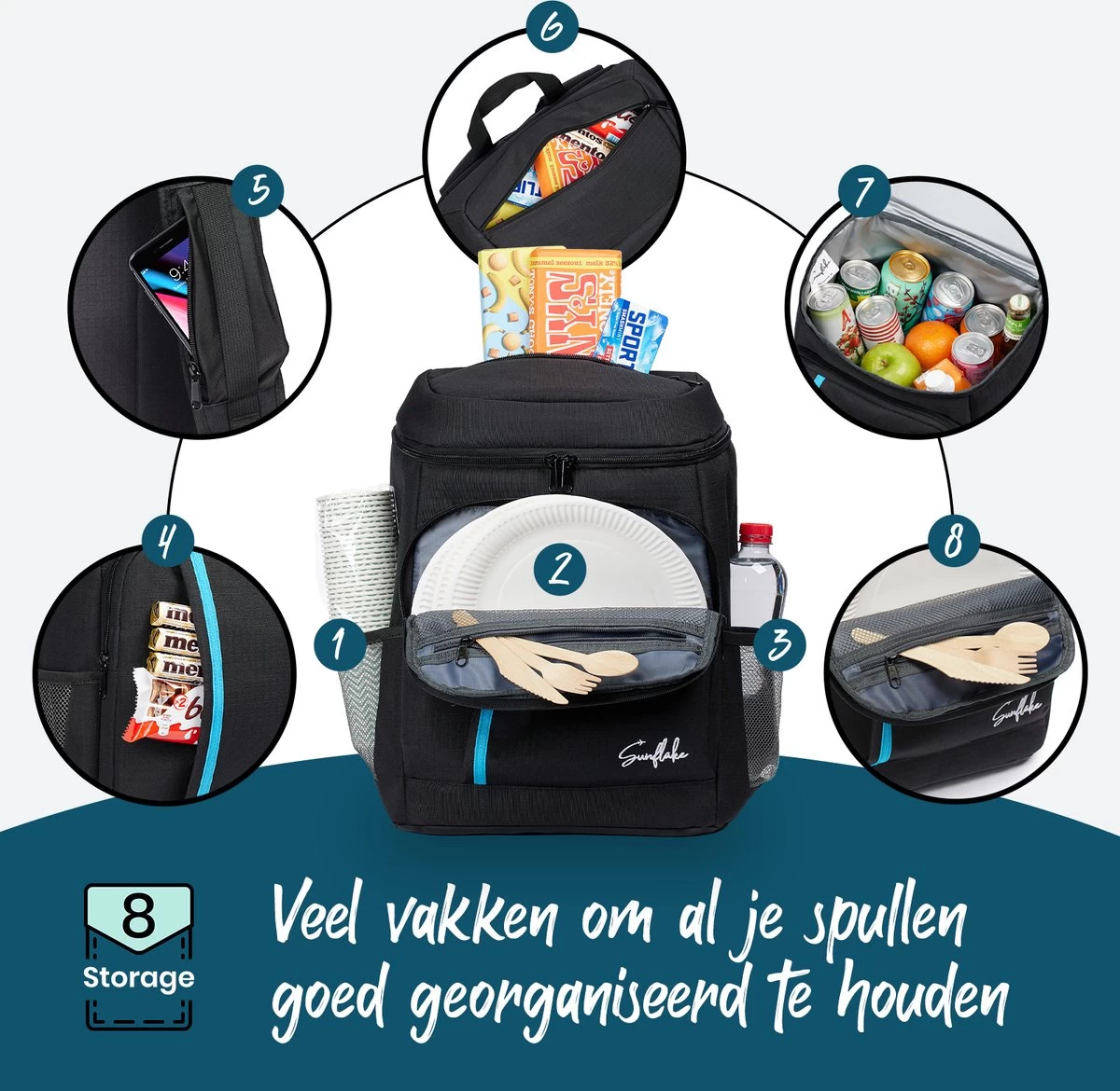 Sunflake Koelrugzak - Lunchtas - Koeltas Backpack Voor Dames & Heren - Zwart - Afbeelding 6