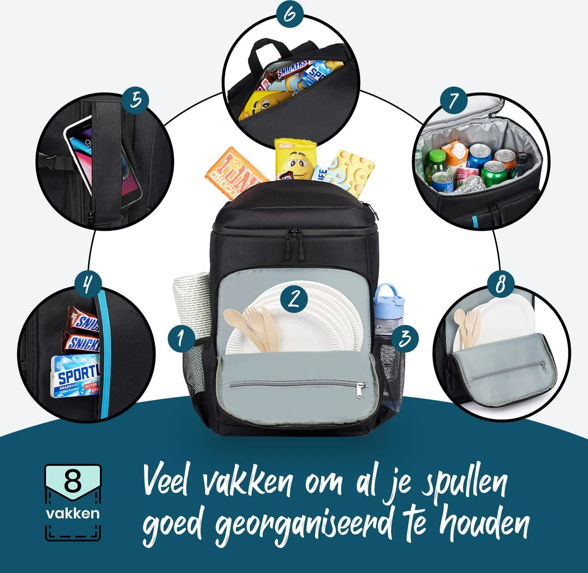 Sunflake Koelrugzak Groot - Lunchtas - Koeltas Backpack Voor Dames & Heren - Zwart - Afbeelding 6