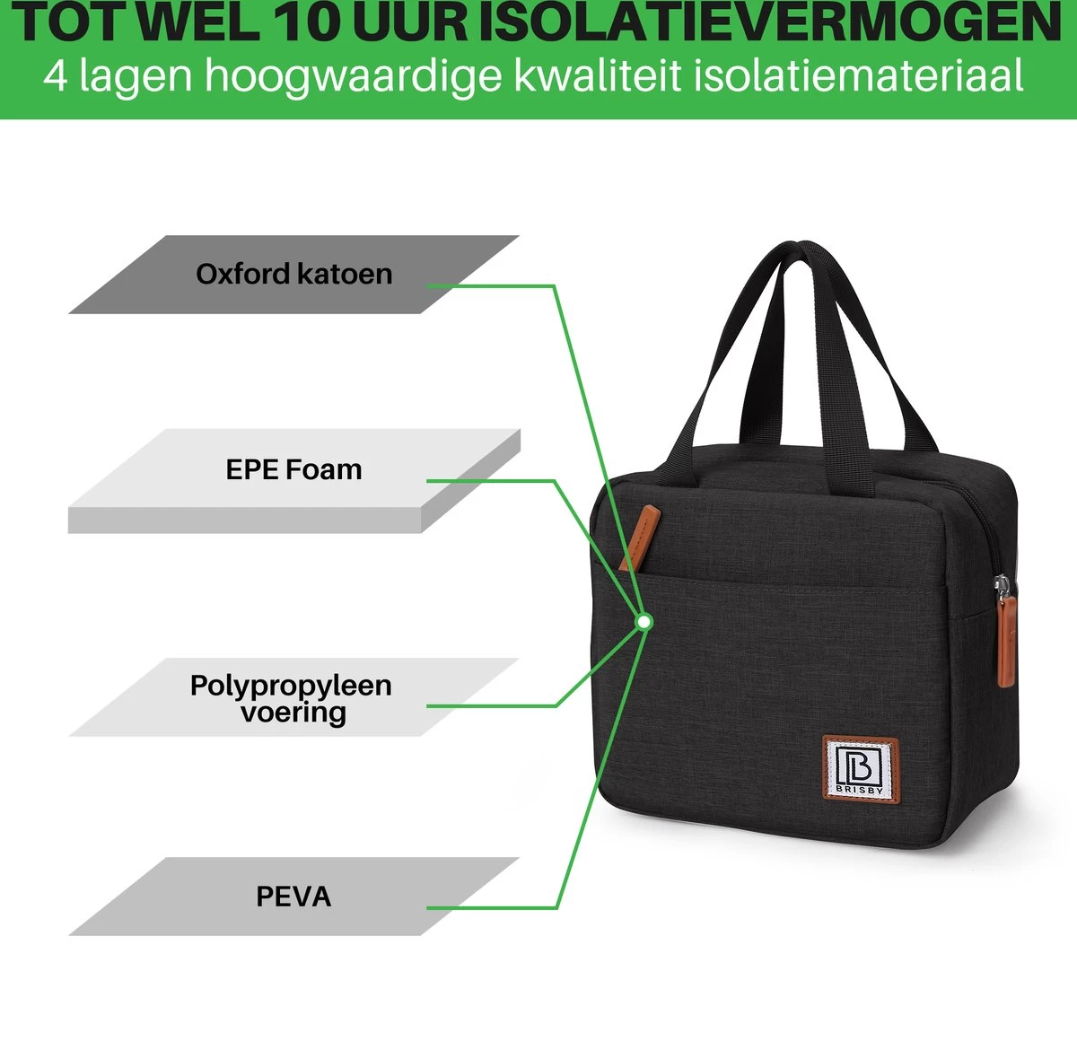 Brisby 4 Laags Geïsoleerde Koeltas - Lunchtas 4 Liter - Zwart - Afbeelding 5