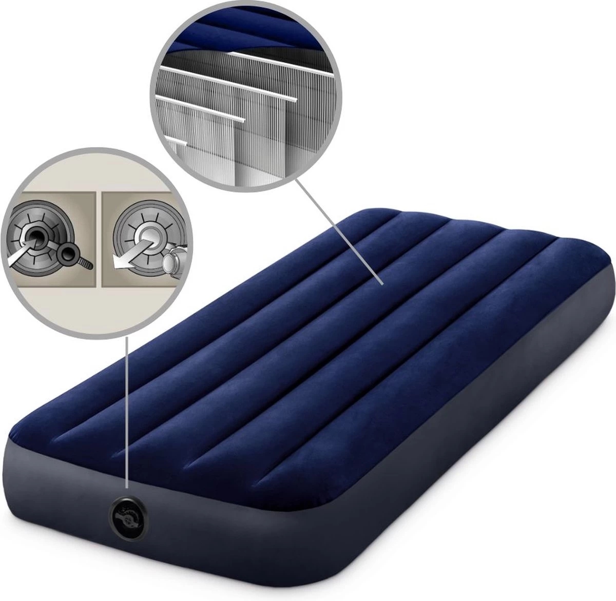 Intex Luchtbedset Intex Luchtbed - 1-Persoons - 76 X 191 X 25 Cm - Blauw + Intex Elektrische Pomp - 650 Liter/min + Hoeslaken Wit + Reparatieset - Afbeelding 2