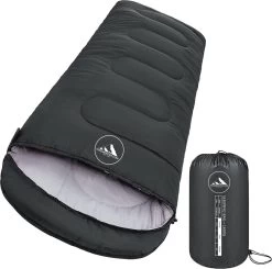 HikeMeister Mummy Slaapzak 1600 Gram - Kamperen - Zwart - Ca. 220 X 80 Cm - Met Binnenzak - Comfortzone: 0-15 Graden - Draagtas