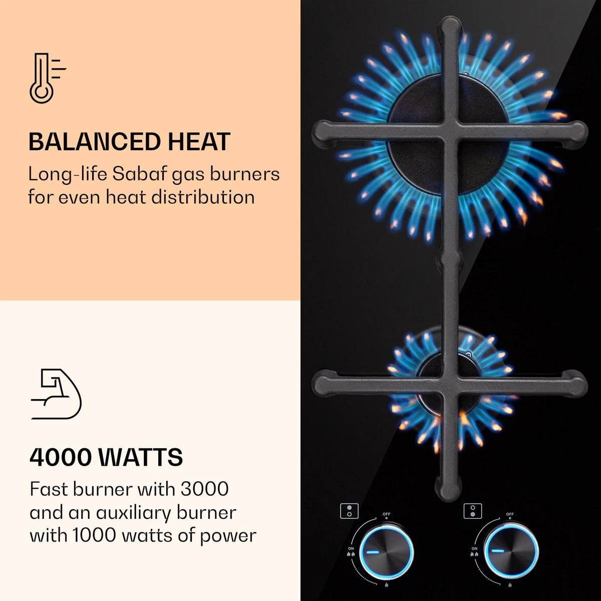 Illuminosa Domino Gaskookplaat 2-pits Sabaf Branders Glaskeramiek - Afbeelding 3