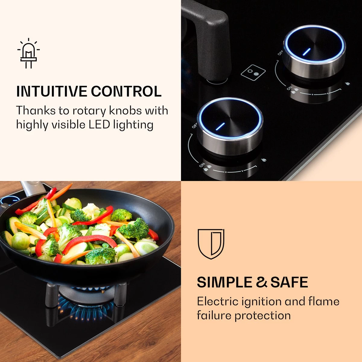 Illuminosa Domino Gaskookplaat 2-pits Sabaf Branders Glaskeramiek - Afbeelding 5