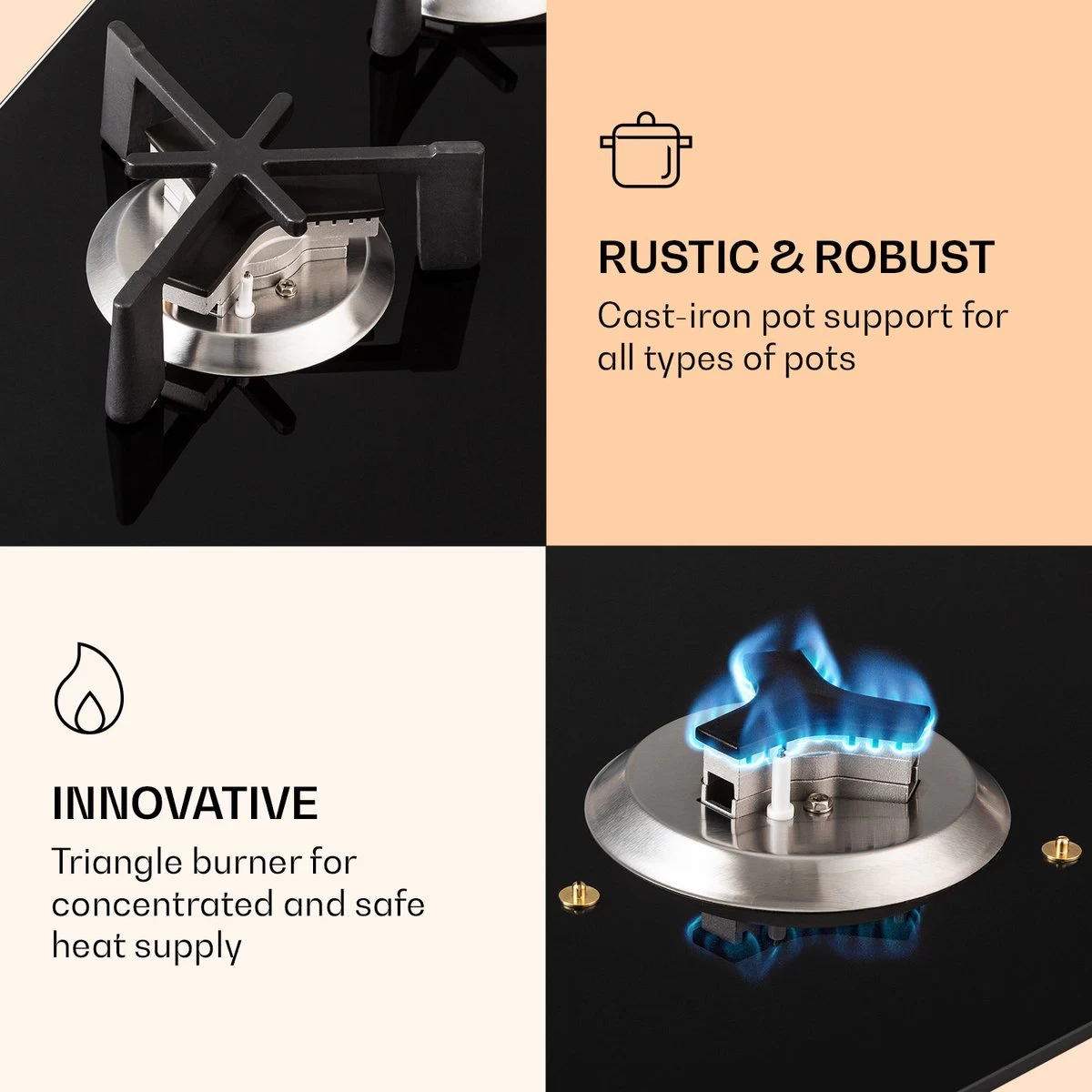 Trifecta 6 Gaskookplaat 6-pits Grote, Normale En Extra Glaskeramische Branders - Afbeelding 4