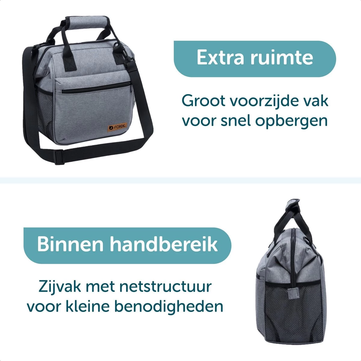 ForDig Lunchtas Grijs - Koeltas Gemaakt Van 600D Polyester Met PEVA-Voering - Ruimte Voor Lunchtrommel / Snacks / Blikjes - Koel Tas Met Mesh Opbergruimtes En Ruimte Voor Bestek - Lunch Tas Cool Bag - Coolerbag - Kleine Cooler - Afbeelding 2