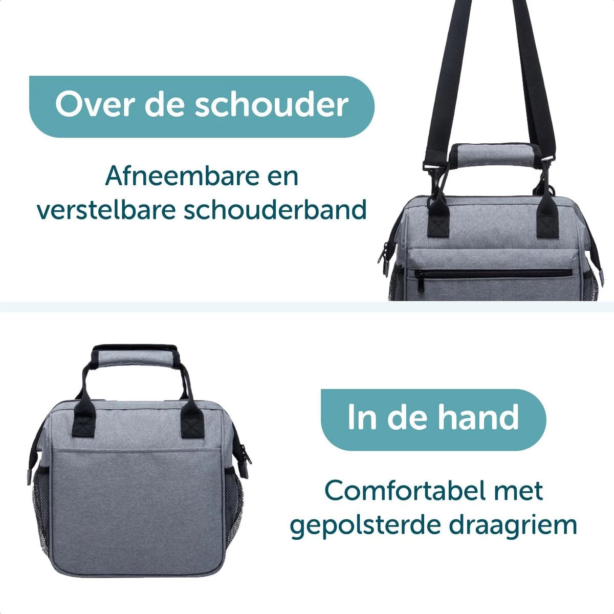 ForDig Lunchtas Grijs - Koeltas Gemaakt Van 600D Polyester Met PEVA-Voering - Ruimte Voor Lunchtrommel / Snacks / Blikjes - Koel Tas Met Mesh Opbergruimtes En Ruimte Voor Bestek - Lunch Tas Cool Bag - Coolerbag - Kleine Cooler - Afbeelding 3