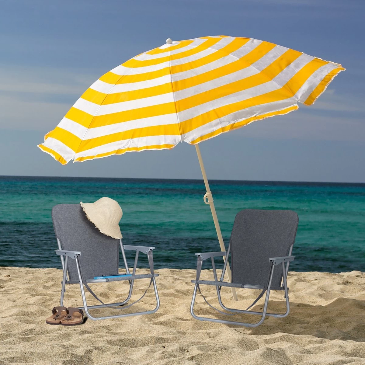 Relaxdays Strandstoel Opvouwbaar - Set Van 2 - Lage Campingstoel - Kampeerstoel Leuning - Grijs - Afbeelding 3