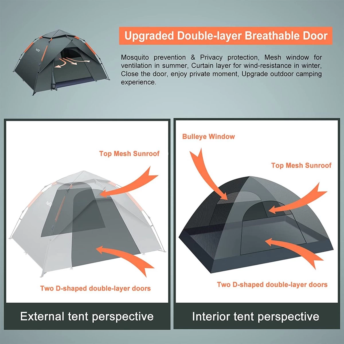 Merkloos Kamping Tent / Absolutely Waterproof, Lightweight Camping Tent With - Tent Ideal For Camping In The Garden, Dome Tent, - Afbeelding 2