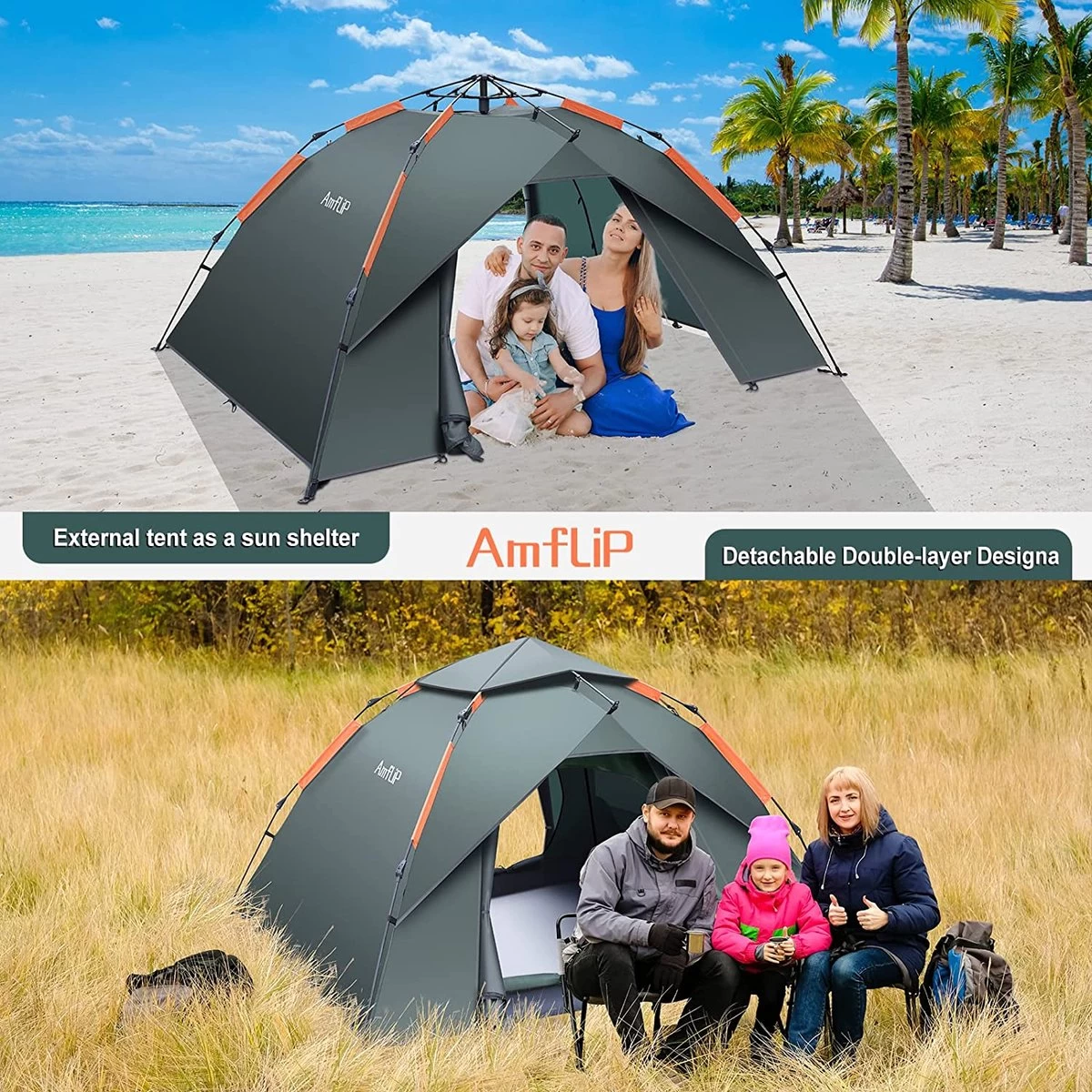 Merkloos Kamping Tent / Absolutely Waterproof, Lightweight Camping Tent With - Tent Ideal For Camping In The Garden, Dome Tent, - Afbeelding 7