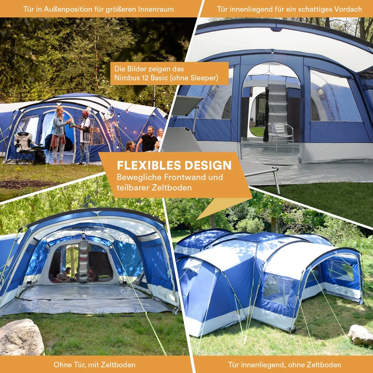 Skandika Nimbus Sleeper 12 Tent – Koepeltenten – 12 Persoons Familietent - Campingtent – Muggengaas – Sleeper Technology (3 Extra Donkere Slaapcabines) – 760 X 630 X 215 Cm (LxBxH) – 5000 Mm Waterkolom – Camping, Tuin – Kamperen – Blauw/wit - Afbeelding 7