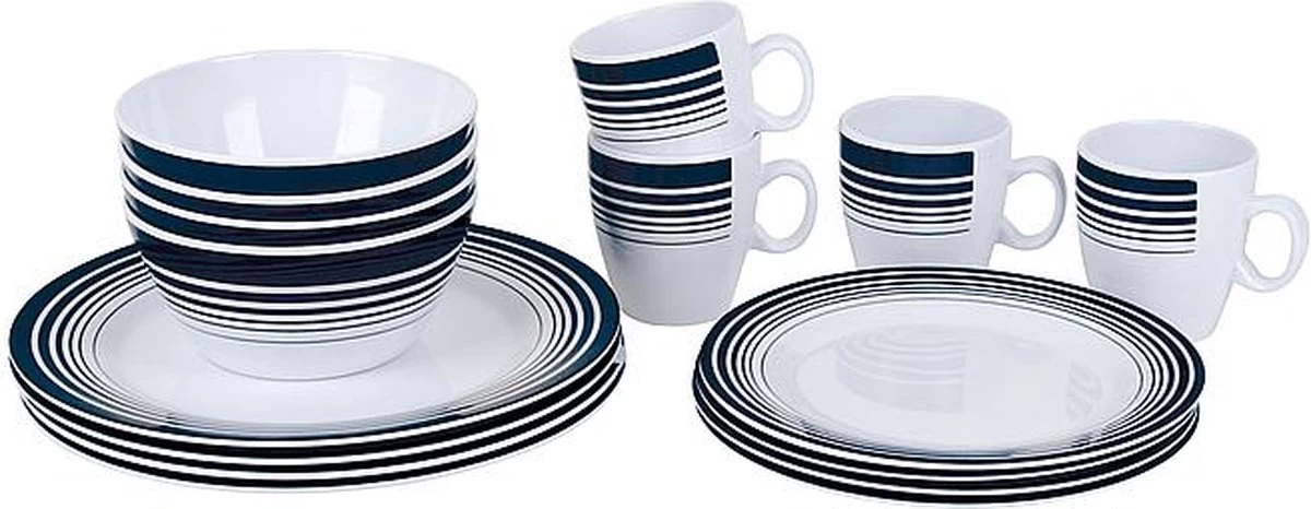 Bo-Camp - Servies - Classic - 16-Delig - Wit/Navy - Afbeelding 11
