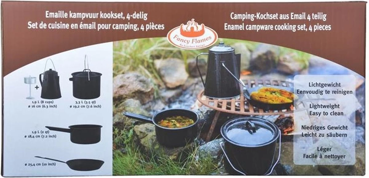 ESSCHERT DESIGN Pannenset Kampvuur - 4 Delig - Outdoor - Metaal - Afbeelding 4