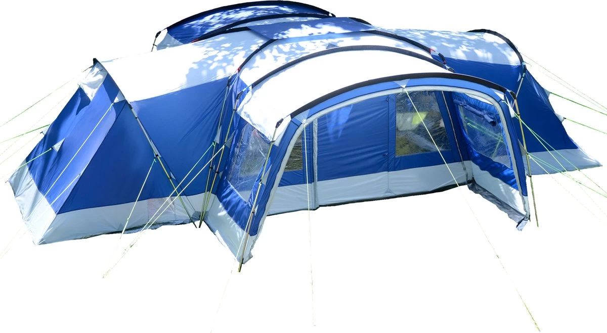 Skandika Nimbus Sleeper 12 Tent – Koepeltenten – 12 Persoons Familietent - Campingtent – Muggengaas – Sleeper Technology (3 Extra Donkere Slaapcabines) – 760 X 630 X 215 Cm (LxBxH) – 5000 Mm Waterkolom – Camping, Tuin – Kamperen – Blauw/wit