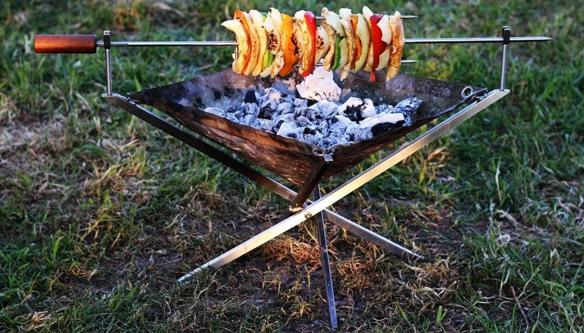 Firekorf + Grill + Spit : Opvouwbare Vuurkorf / Vuurschaal Met Rooster En Spit - Draagbare BBQ - Opbergtas - Kampeer Grill - Kookset - Afbeelding 8