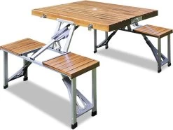 Merkloos Deuba Picknicktafel Campingtafel - Opvouwbaar Voor 4 Personen - Hout En Aluminium