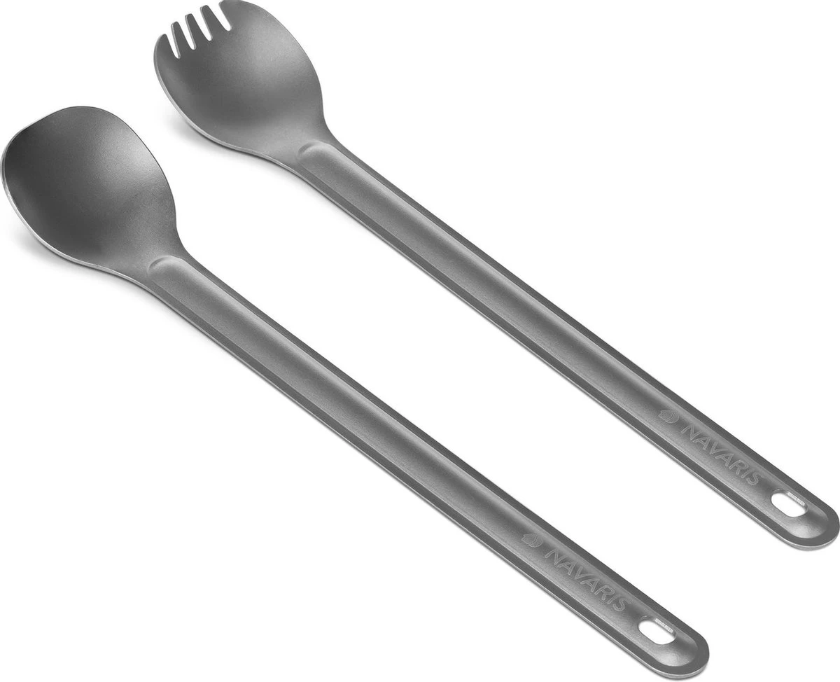 Navaris Spork En Lepel Met Extra Lange Handgreep - Campingbestek Van Titanium - Bestek Voor Onderweg - Lichtgewicht - Inclusief Bewaarzakje - Afbeelding 5