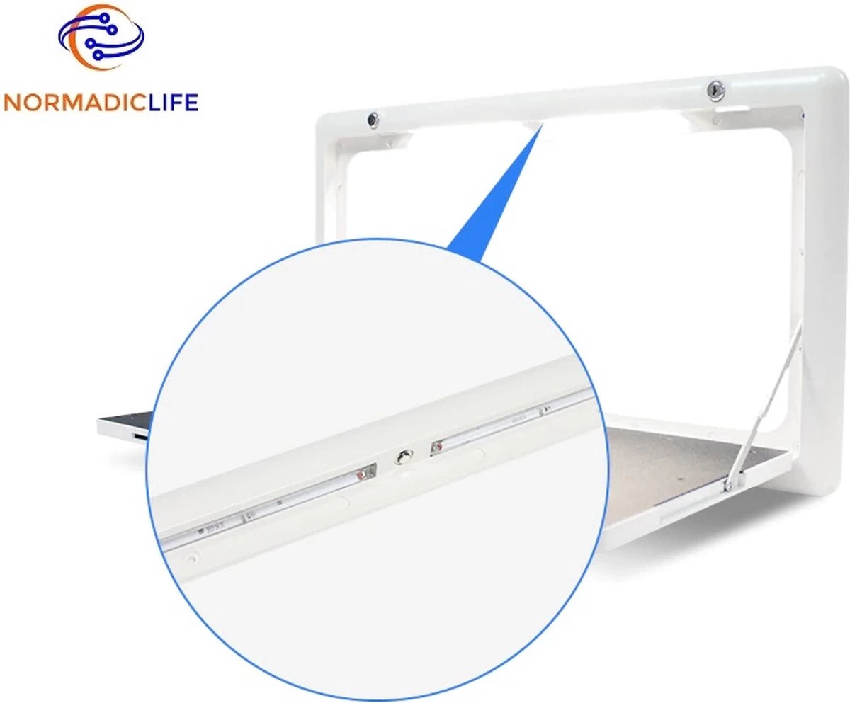 Merkloos NormadicLife® - Outdoor – Opklapbare Tafel - Eettafel – Tafel Voor Buitenkeuken - Caravan – Camper – Picknicktafel - Ingebouwd Ledlicht – Wit - Afbeelding 8