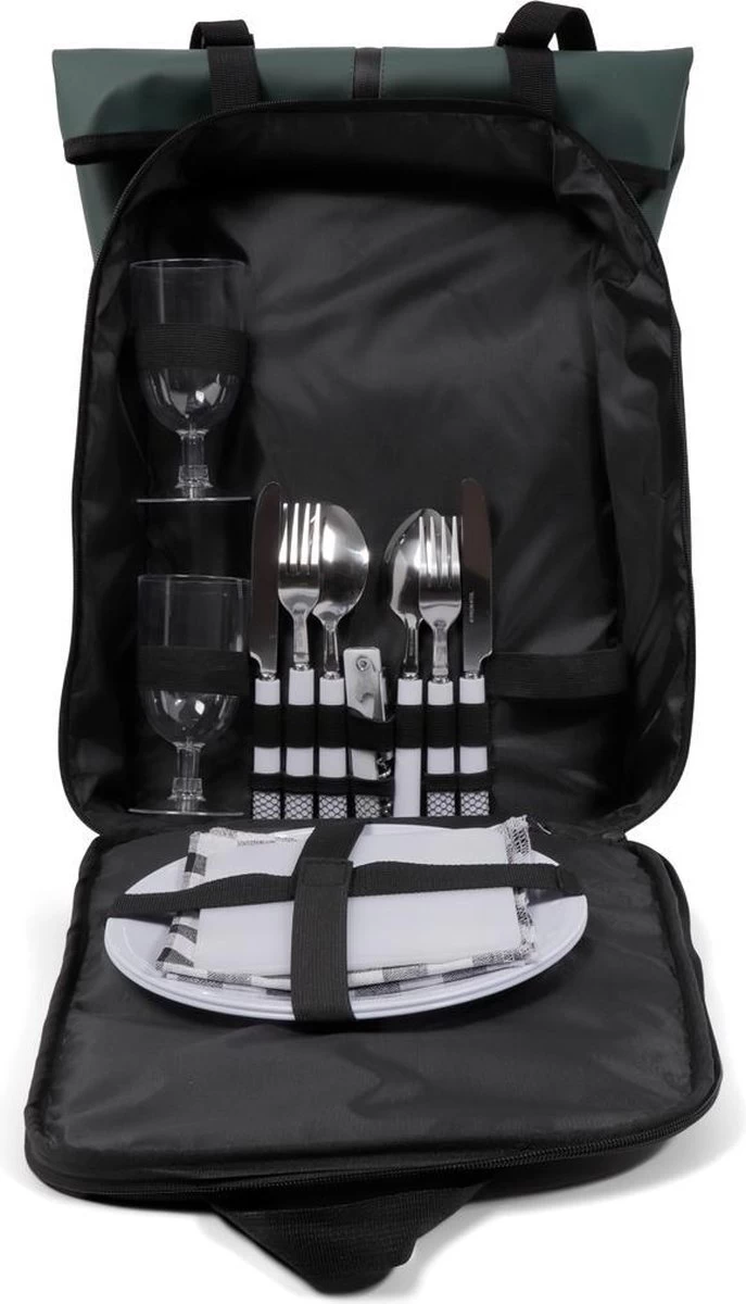 Norländer Picknick Rugtas - Koeltas - Inclusief Bestek - Groen - Afbeelding 4